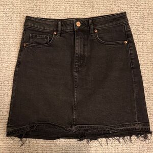 LOFT Black Frayed Hem Mini Denim Skirt